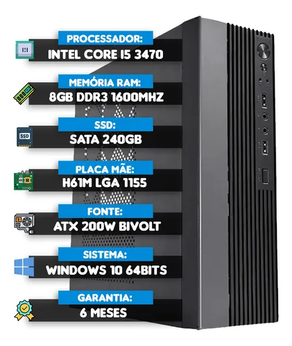 Computador de Escritório I5-3470 ou I5-2400, 8GB RAM, SSD 240GB