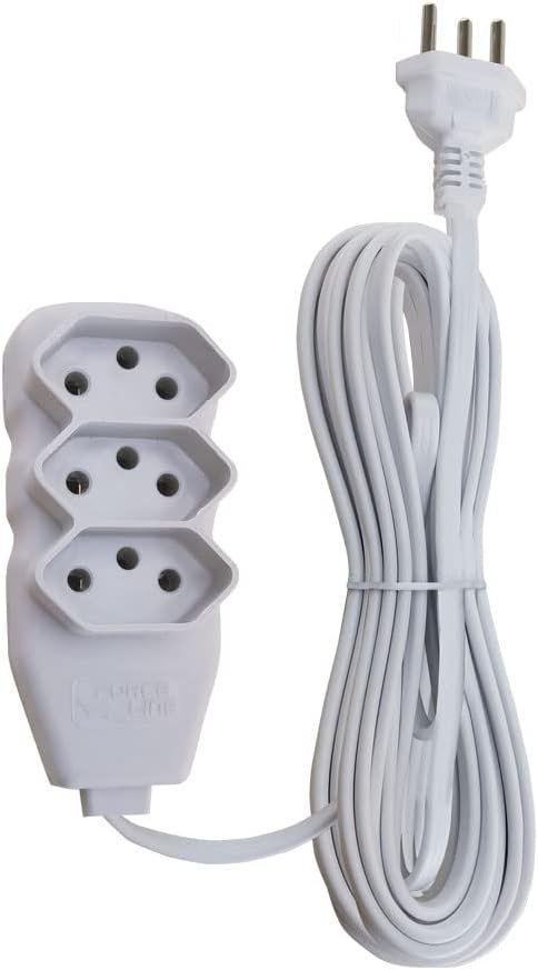 EXTENSAO 3 TOMADAS SLIM TRIPOLAR  BRANCO 5,0M